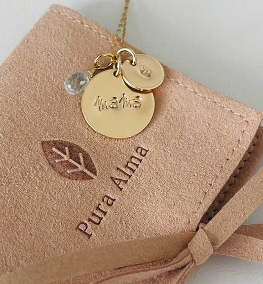 Gold Filled Mama Two Disc Aqua Necklace