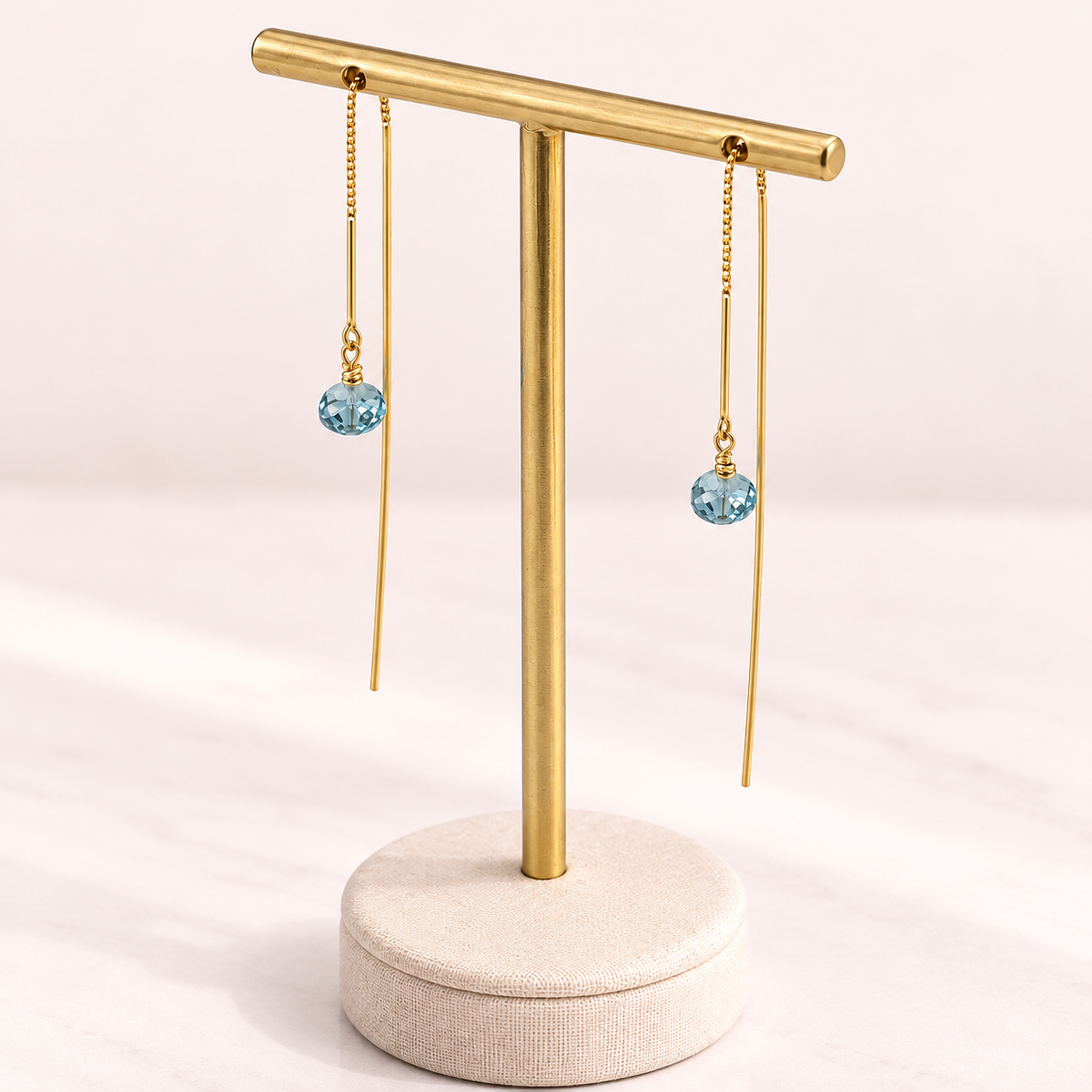 Natural Blue Topaz Threader Earrings