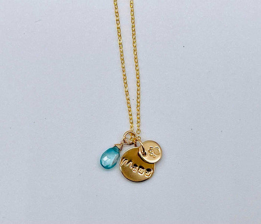 Mama Dog Paw Aqua Necklace