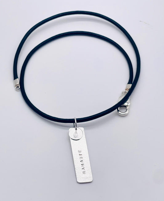 Namaste With Pura Alma's Leaf Charm & Leather Necklace